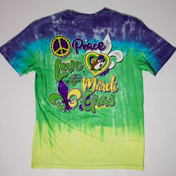 NWT Buc-ee’s Peace Love & Mardi Gras Tie Dye Double Sided T-Shirt Size Med. (B5) - Picture 3 of 10